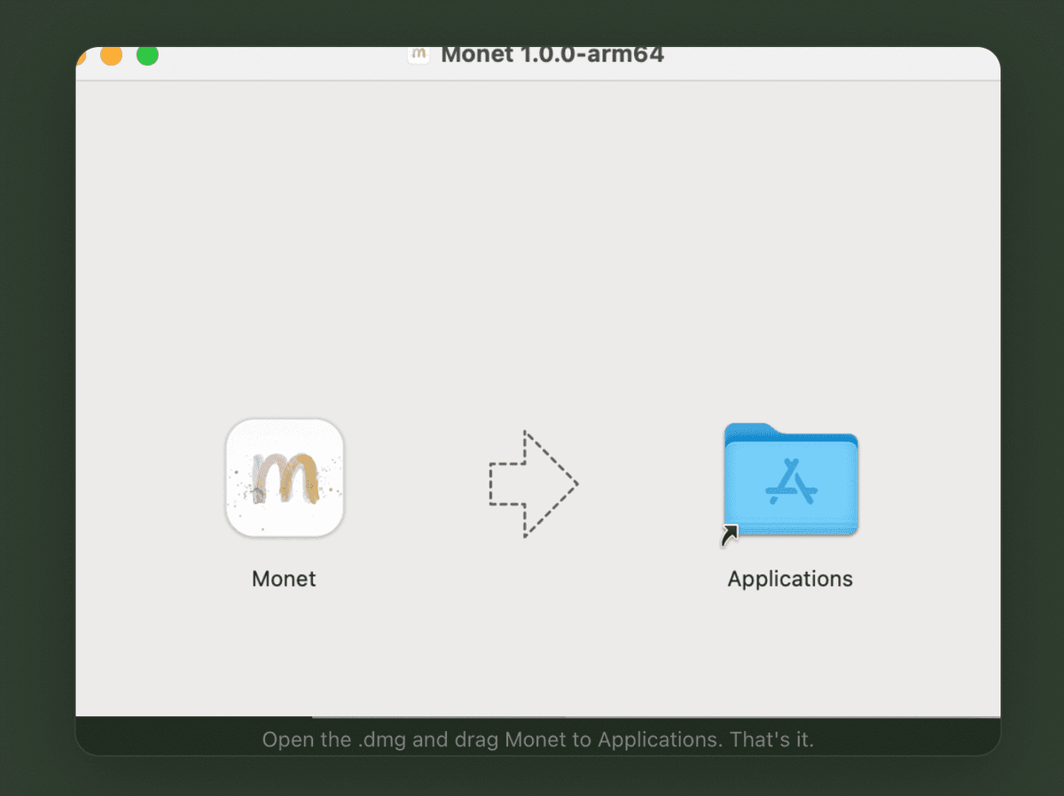 Drag Monet to Applications to install